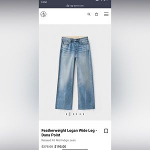 Rag & Bone Wide Lightweight jeans NWT size 29